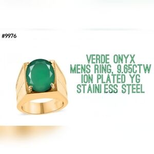 Mens green onyx statement ring, ION plated YG, Sz.13